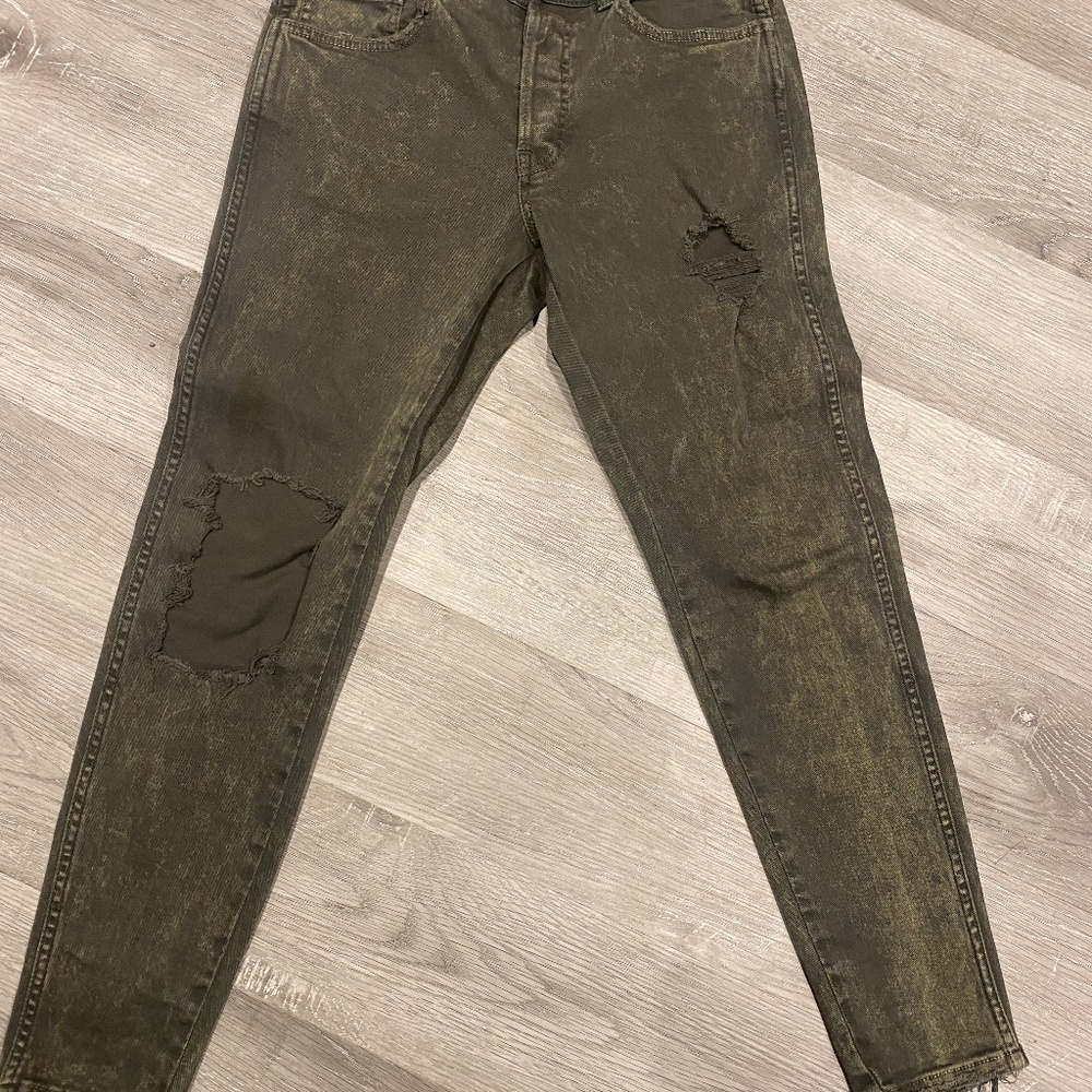 khaki green denim jeans